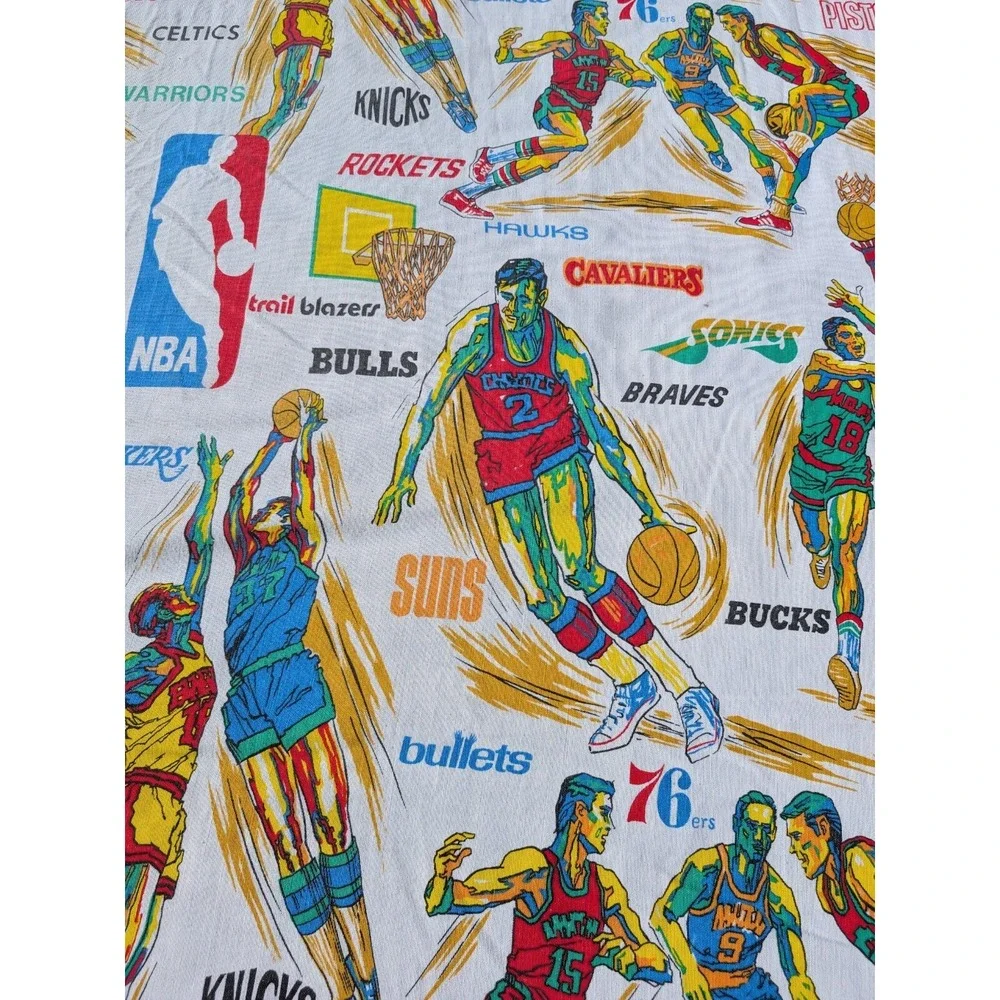 Rare Vintage 1970's NBA‎ Basketball Bedspread Sheet Fabric Approx 70